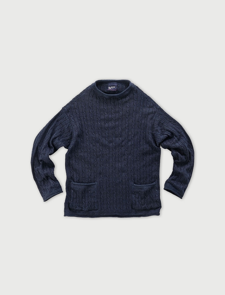 美品✨45R スーピマ超ガーゼケーブルストレッチの908馬セーター 紺 日本製 50280061.jpg