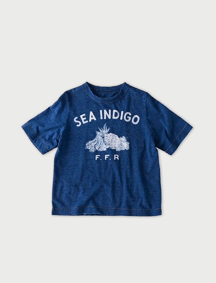 45R■フルーツものがたりプリントの45星Tシャツ(SEA INDIGO） 45R（フォーティファイブアール）の「フルーツものがたり
