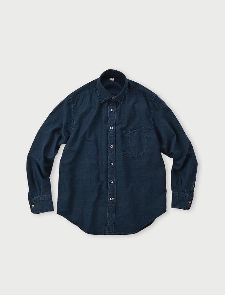 美品✨45R スーピマオックスのドレス（インディゴ 焦) ワンピース 45R504オックスブーケストライププリントのパフブリッジドレス