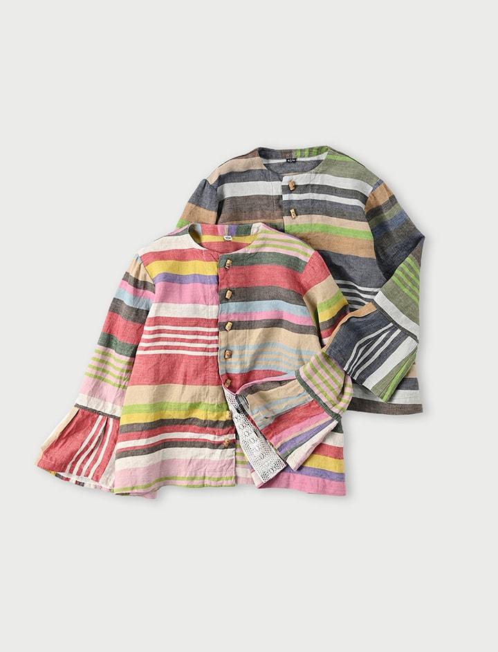 45RPM インドリネンマルチ縞 シャツ・ブラウス size Free 45RPM インドリネンマルチ縞 シャツ・ブラウス size Free