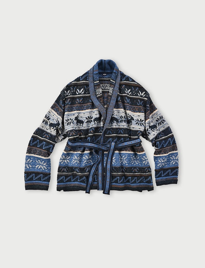 45R インディゴ染め　フリル　カシュクール　ラップ　刺繍ロゴ　カーディガン 45R インディゴ染め フリル カシュクール ラップ 刺繍ロゴ