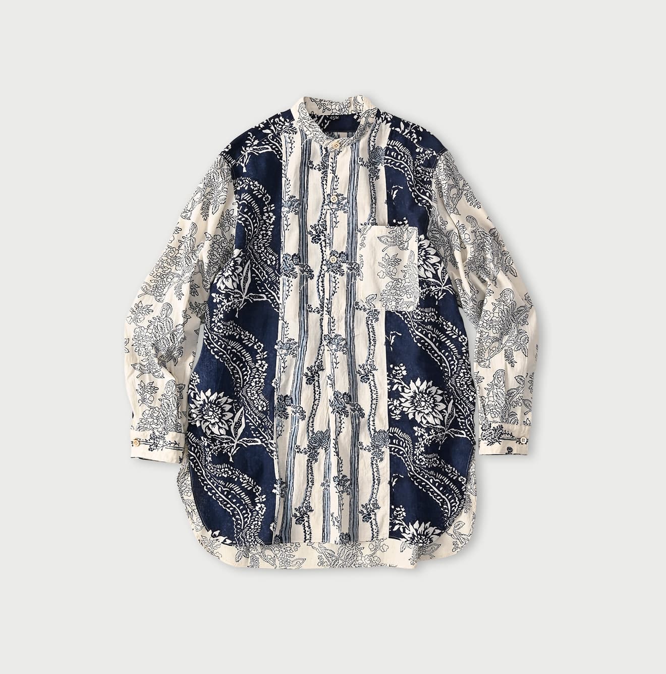 45Rインドカディブロックプリントの908パッチワークグランパプルシャツ