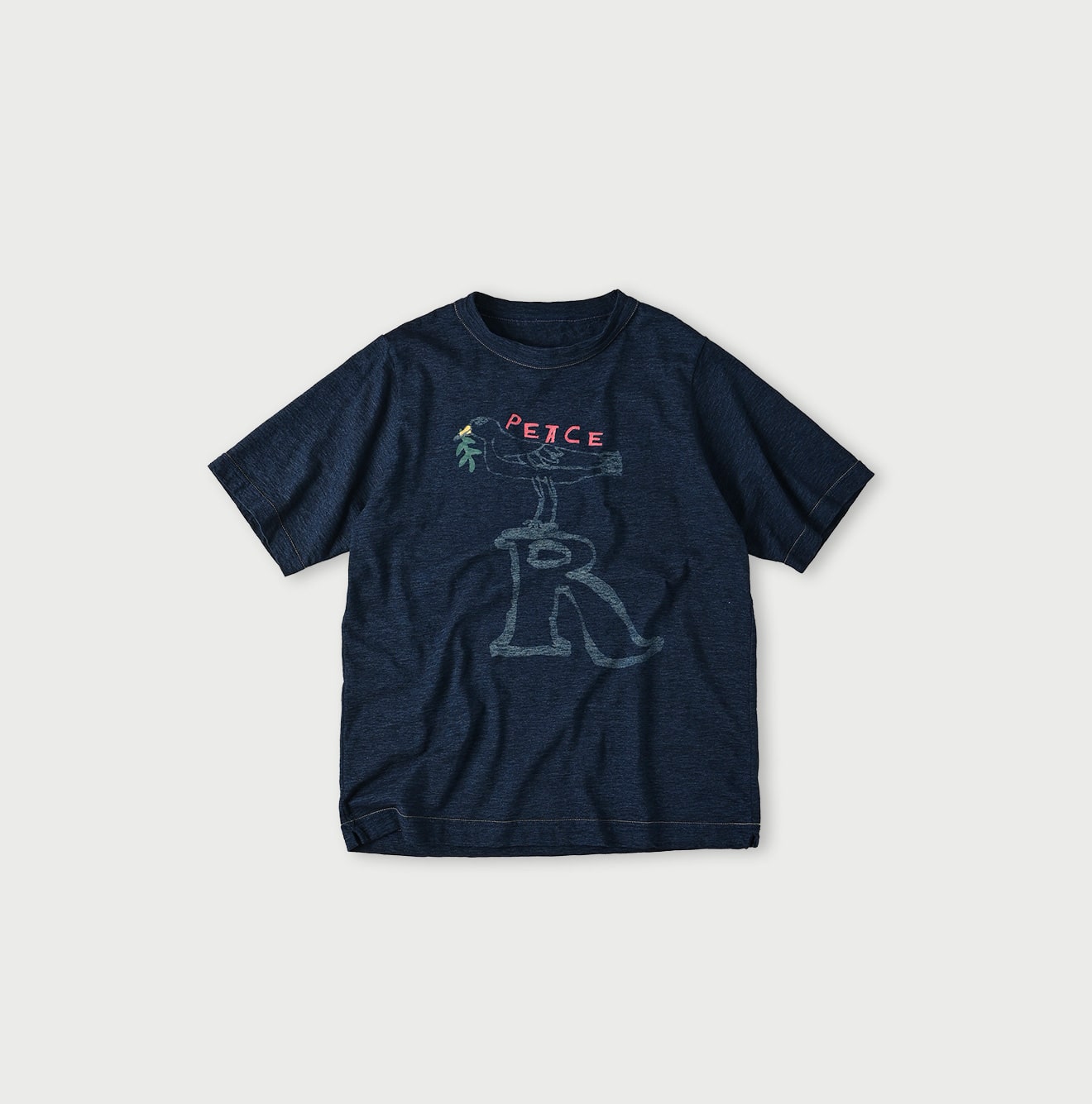 45R ピースバードプリント90845星Tシャツ 45Rピースバードプリントの90845星Tシャツ（インディゴ）: WOMEN