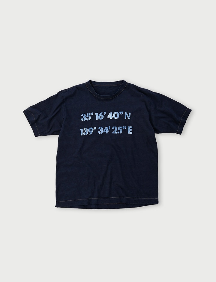 45R インディゴ染めVネック半袖Tシャツ/R刺繍/半袖シャツ