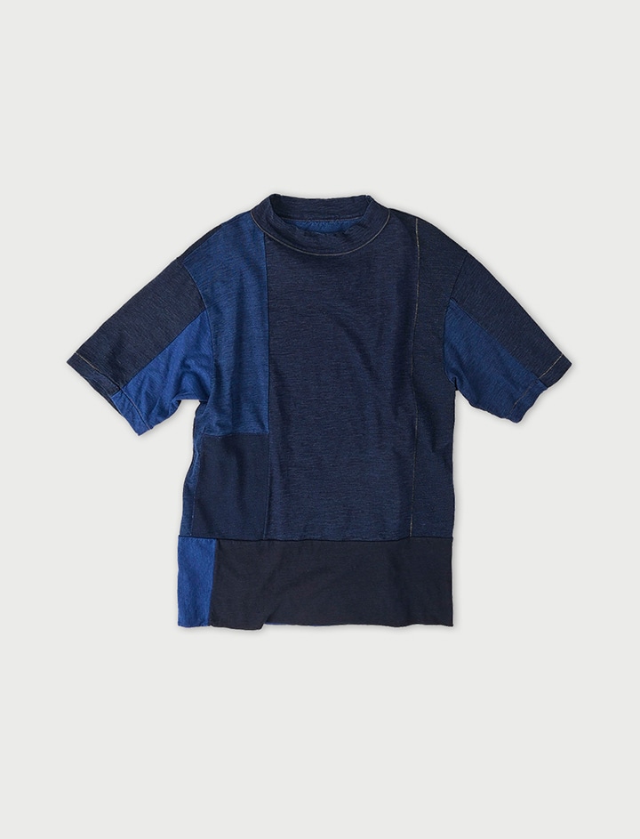 お値下げしました⭐︎ 45R ボーダー天竺のノースリーブトップ（インディゴ） 45R 天竺刺繍のノースリーブトップインディゴ